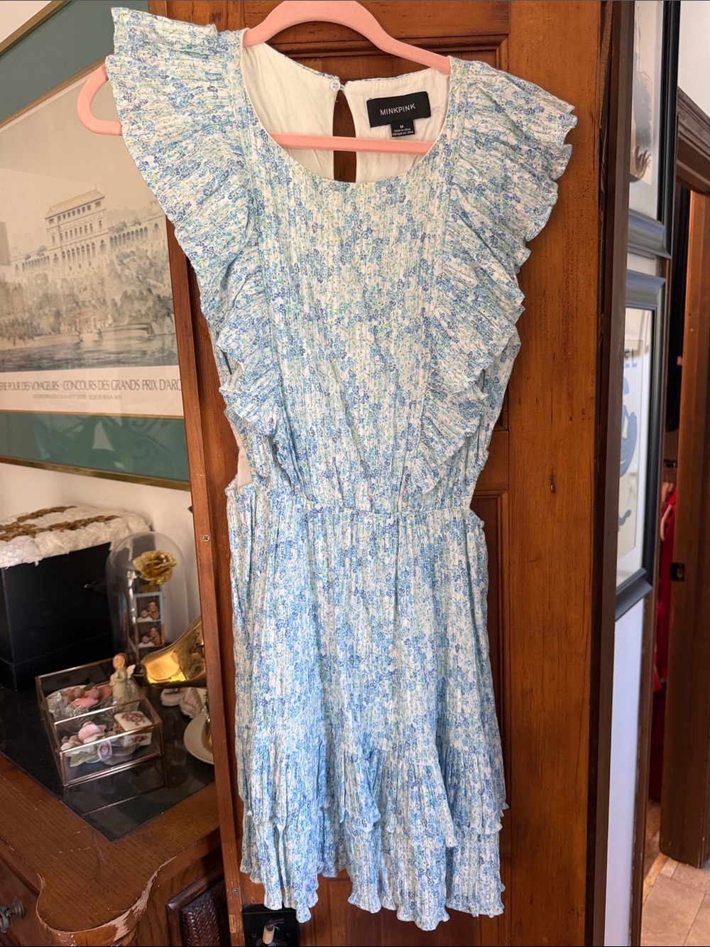 MINKPINK Blue and White Floral Ruffle Dress